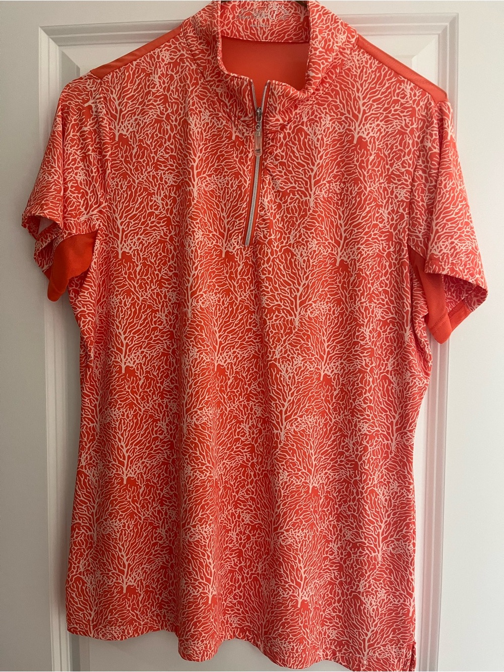 Hadley SunShield Coral Print Short-Sleeve Zip Polo Sun Shirt